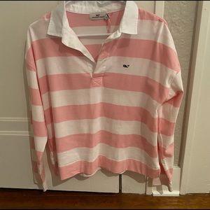 Brand new with tags Vineyard Vines Women’s pink and white stripe polo shirt. Sm